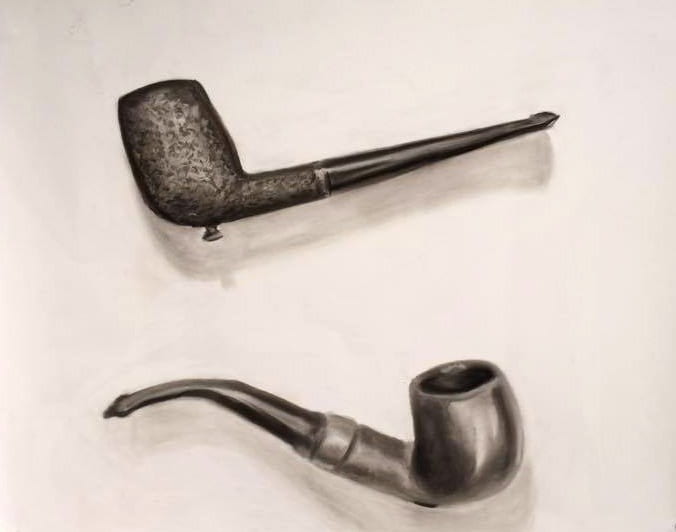 Osborne, Alaina. My grandfather’s and great-grandfathers’ pipes. 2016. Charcoal on paper. 18”x24”